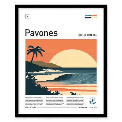 Pavones Surf Spot Framed Poster | Longest Wave In The World Wall Art | Costa Rica Surfer Travel Print | Surfing Minimalist Design