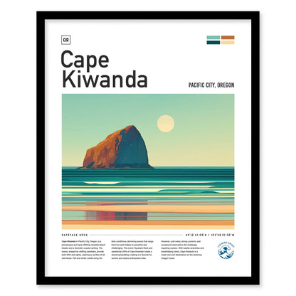 Cape Kiwanda Oregon Surf Spot Framed Poster | Pacific City OR Beach Surfing Wave Wall Art | Haystack Rock Minimal Design Surfer Travel Print