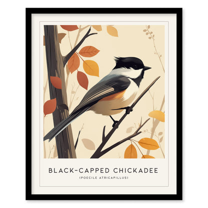 Black-capped Chickadee Songbird Modern Framed Wall Art | Cottagecore Minimal Nature Wildlife Poster | Audubon Farm House Decor | Bird Watcher Print Gift