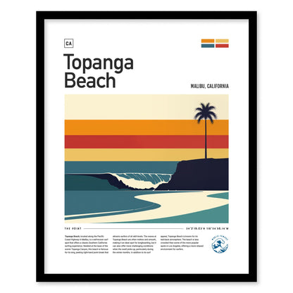 Topanga Beach Malibu Surf Spot Framed Poster | Los Angeles Surfer Wall Art | LA Surf Travel Print | Beach House Modern Surfing Decor Wave Artwork