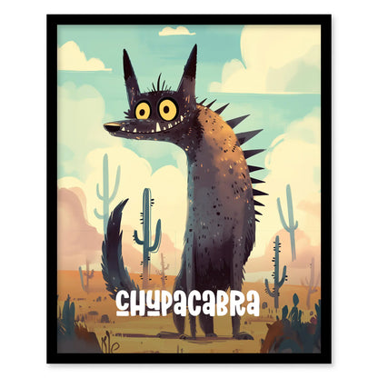 Chupacabra Cute Cryptids Wall Art Series | Fun Kids Room Framed Poster | Toddler Boys Bedroom Child's Nursery Print | Southwest Cryptozoology Myth Lore