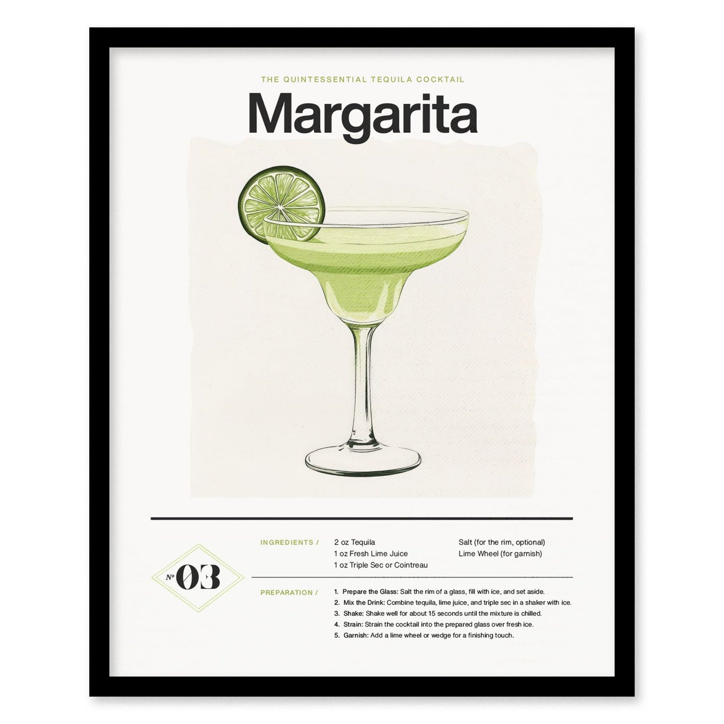 Margarita Cocktail Framed Poster | Classic Tequila Drink Minimalist Design | Margarita Lover Gift | Kitchen Bar Home Decor