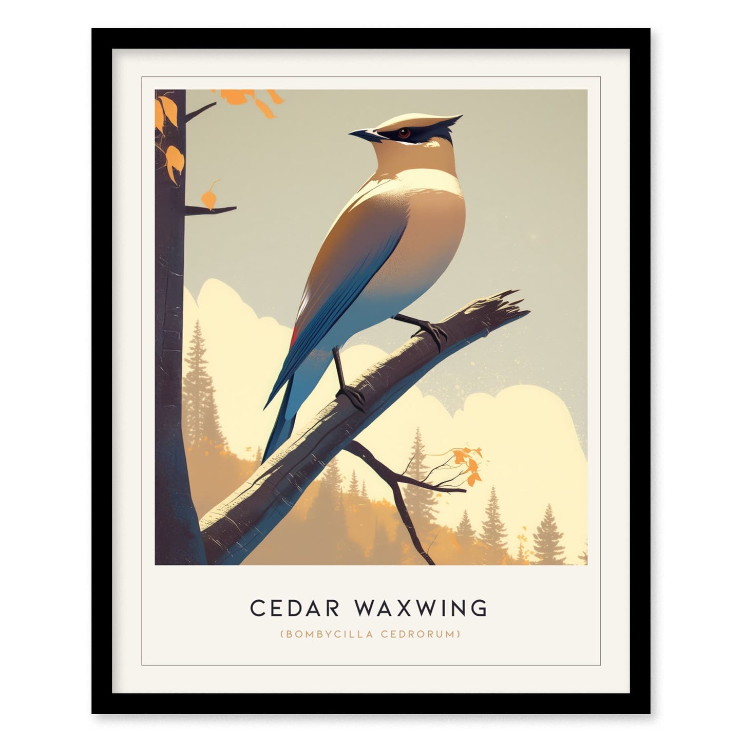 Cedar Waxwing Framed Poster | Nature Bird Lover Modern Wall Art | Audubon Wildlife Print | Woodland Cottage Decor