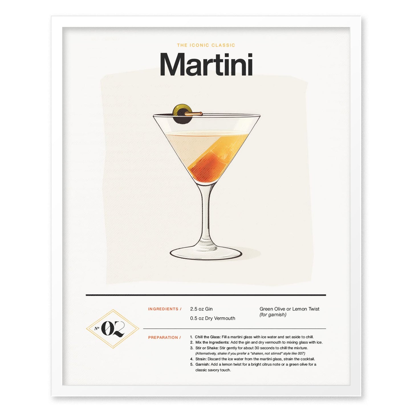 Martini Cocktail Framed Poster | Iconic Gin or Vodka Drink Minimalist Design | Martini Lover Gift | Kitchen Bar Home Decor