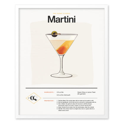 Martini Cocktail Framed Poster | Iconic Gin or Vodka Drink Minimalist Design | Martini Lover Gift | Kitchen Bar Home Decor