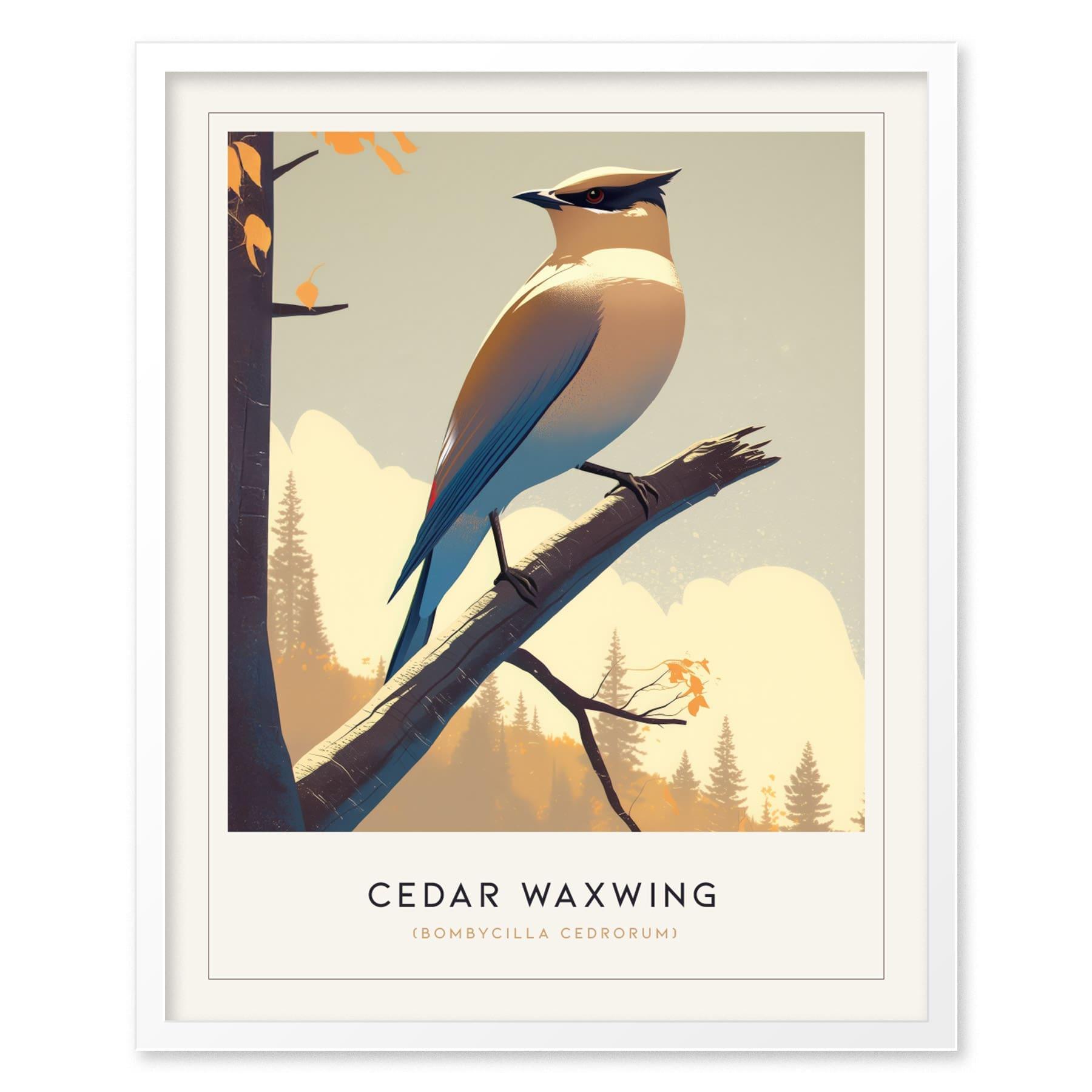 Cedar Waxwing Framed Poster | Nature Bird Lover Modern Wall Art | Audubon Wildlife Print | Woodland Cottage Decor - Swell Scenes