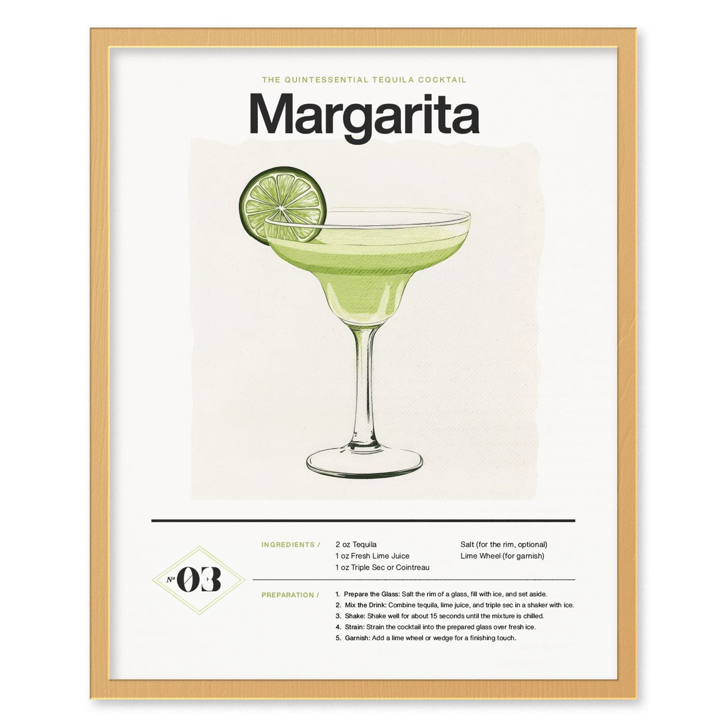 Margarita Cocktail Framed Poster | Classic Tequila Drink Minimalist Design | Margarita Lover Gift | Kitchen Bar Home Decor