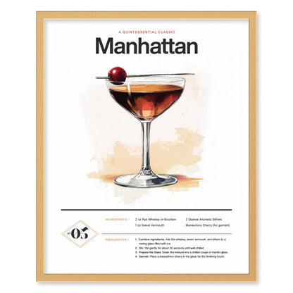 Manhattan Cocktail Framed Poster | Classic Whiskey and Vermouth Recipe Art | Minimalist Bar Decor | Manhattan Lover Gift | Home Bar Design