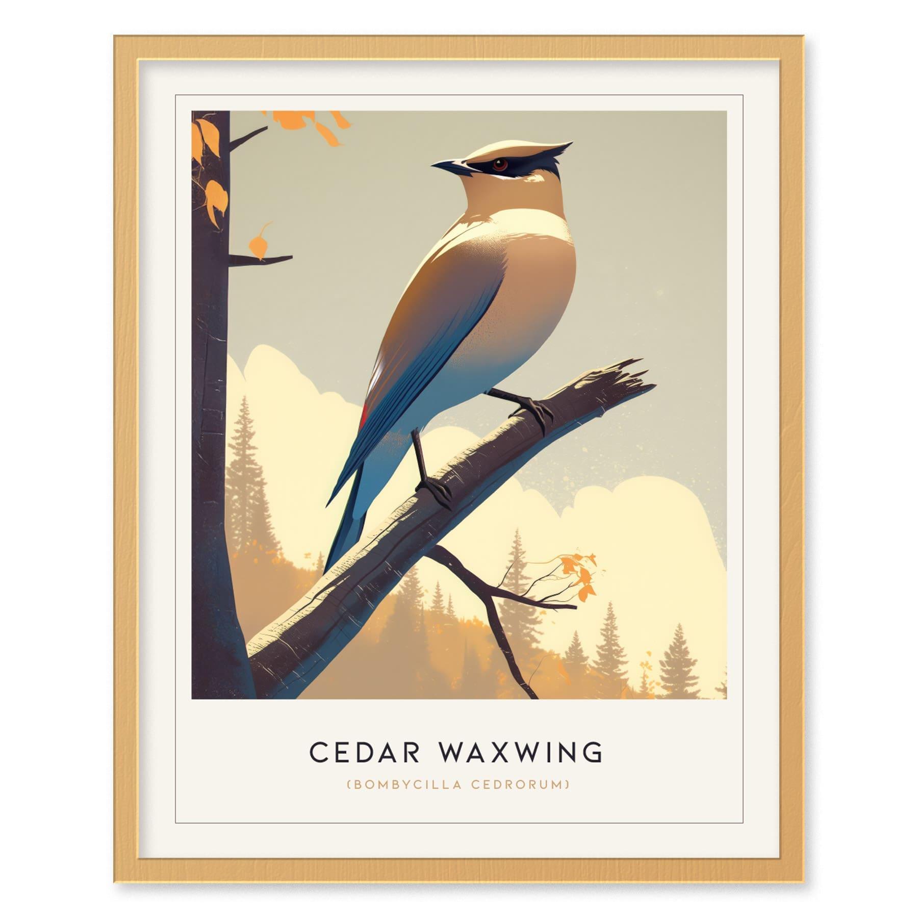 Cedar Waxwing Framed Poster | Nature Bird Lover Modern Wall Art | Audubon Wildlife Print | Woodland Cottage Decor - Swell Scenes