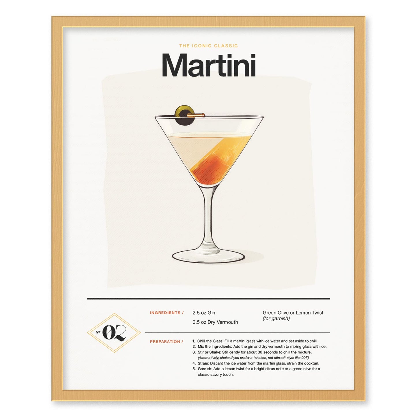 Martini Cocktail Framed Poster | Iconic Gin or Vodka Drink Minimalist Design | Martini Lover Gift | Kitchen Bar Home Decor