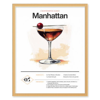 Manhattan Cocktail Poster | Classic Whiskey Kitchen or Bar Art