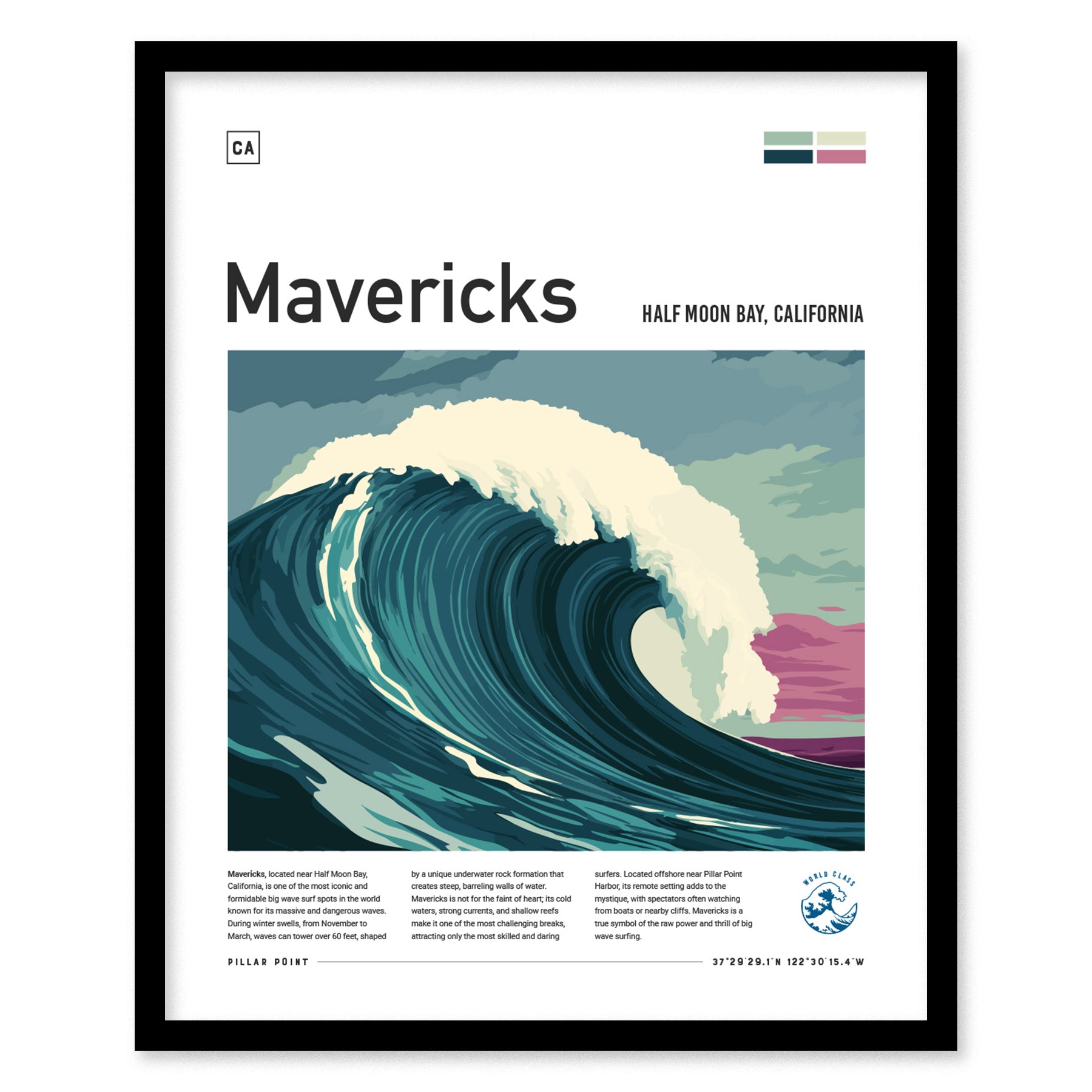 Mavericks Surf Poster | Half Moon Bay California Big Wave Wall Art
