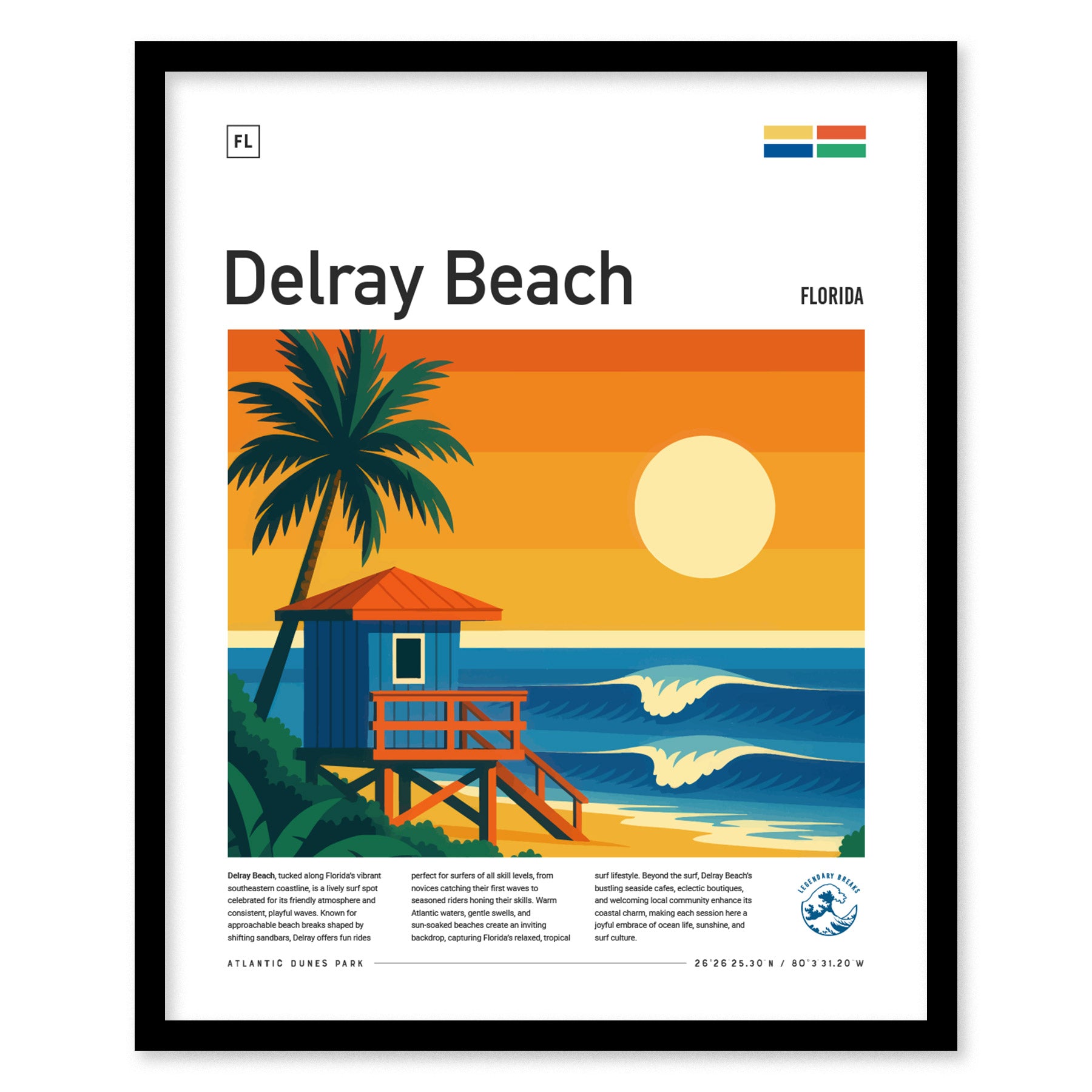 Delray Beach Surf Spot Poster | South Florida Surfing Wall Art | Framed or Unframed