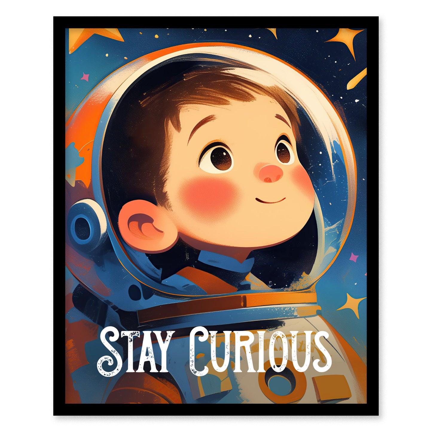Stay Curious Poster | Astronaut Kids Room Art Space Nursery Gift