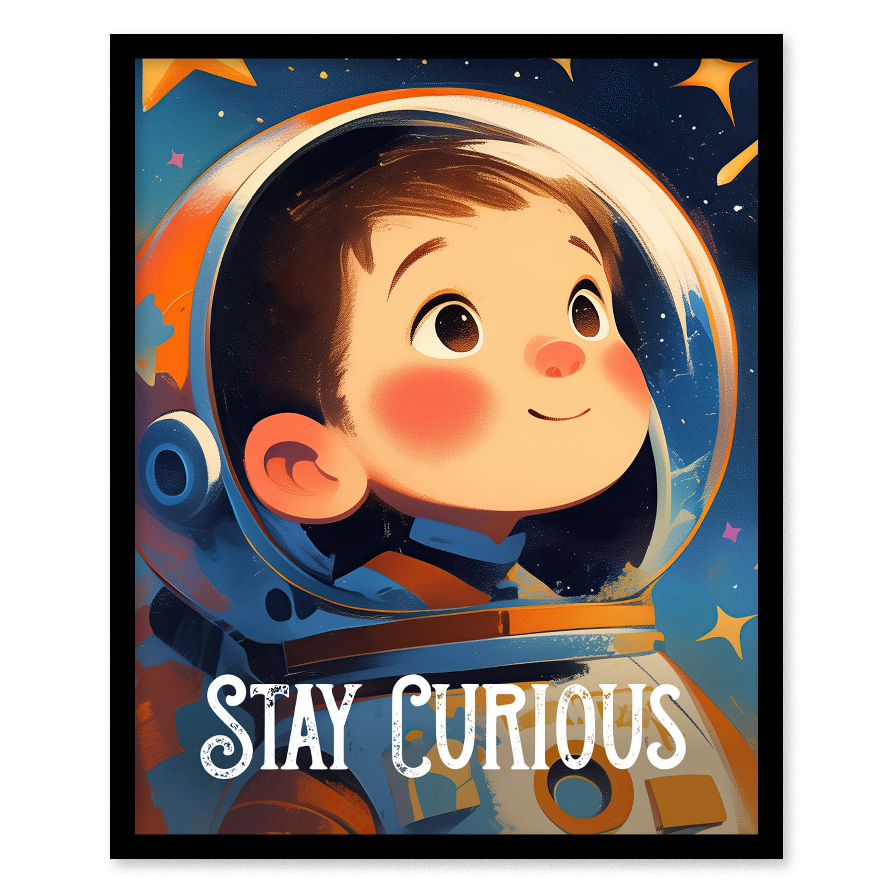 Stay Curious Poster | Astronaut Kids Room Art Space Nursery Gift