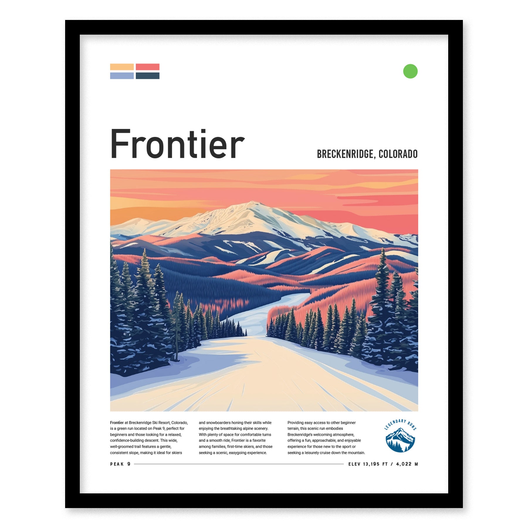 Frontier Ski Run Poster | Breckenridge Resort Colorado Wall Art | Framed or Unframed
