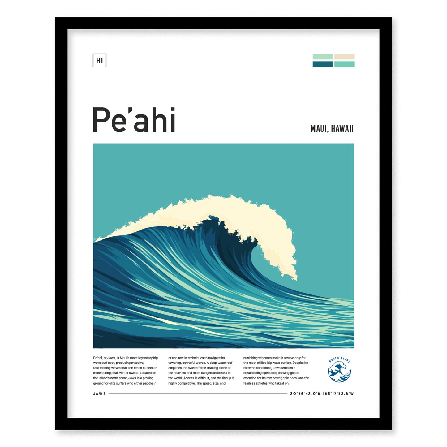 Peahi Jaws Framed Surf Spot Poster, Pe'ahi Maui Wall Art, Haiku North Shore Travel Print, Hawaii Surfer Home Decor, Big Wave Surfing Artwork