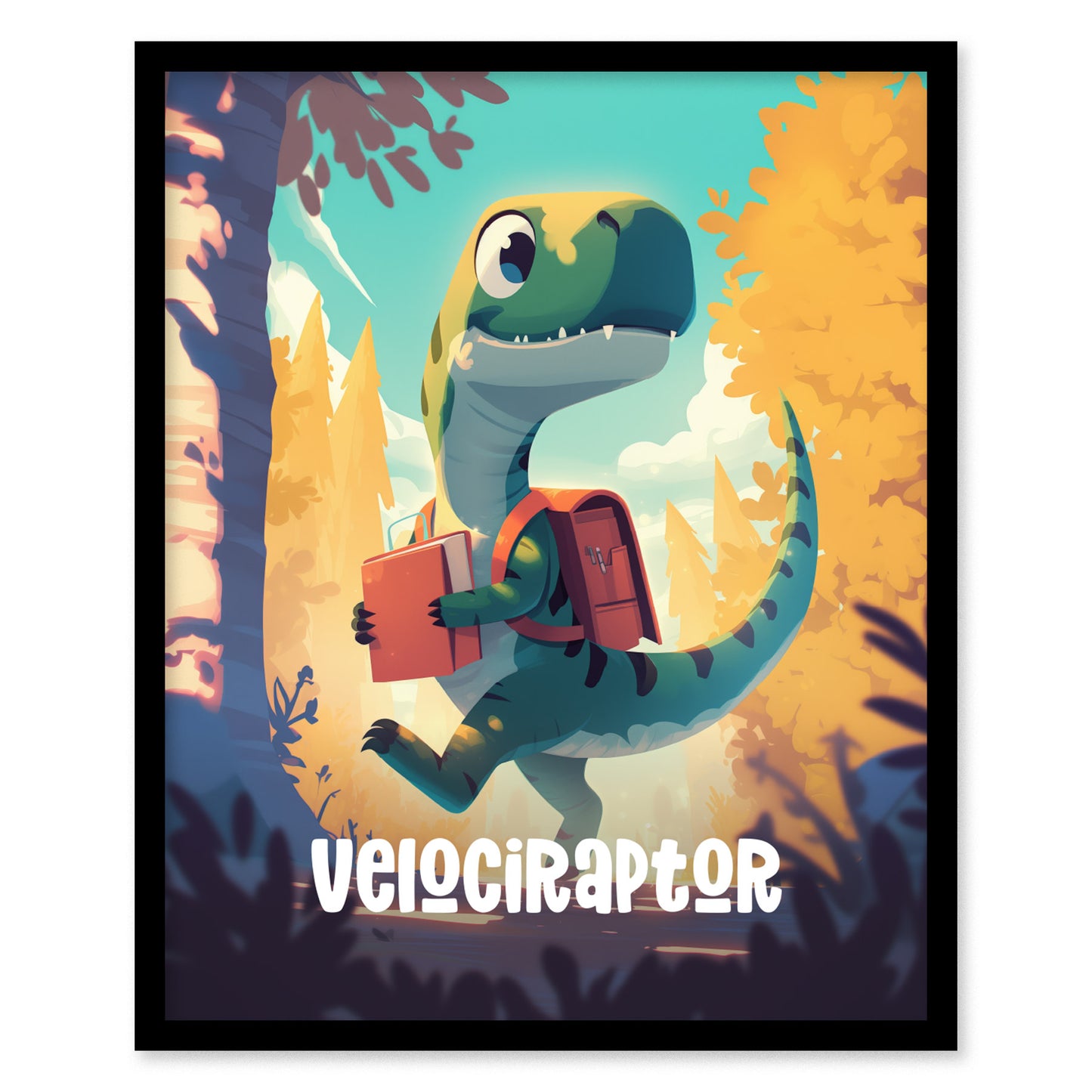 Velociraptor Poster | Kids Dinosaur Room Art | Framed or Unframed