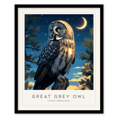 Great Grey Owl Framed Poster | Hoot Bird Lover Nature Modern Wall Art | Bird Of Prey Audubon Print Farm House Wiccan Magical Decor