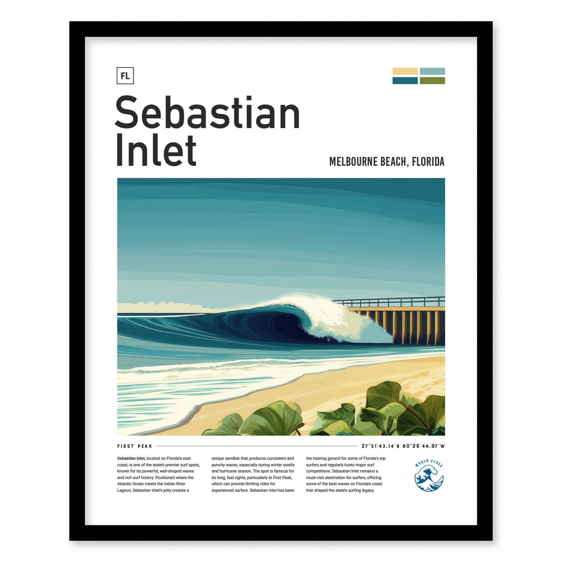 Sebastian Inlet Poster | Florida Surf Spot Art | Melbourne Beach Print