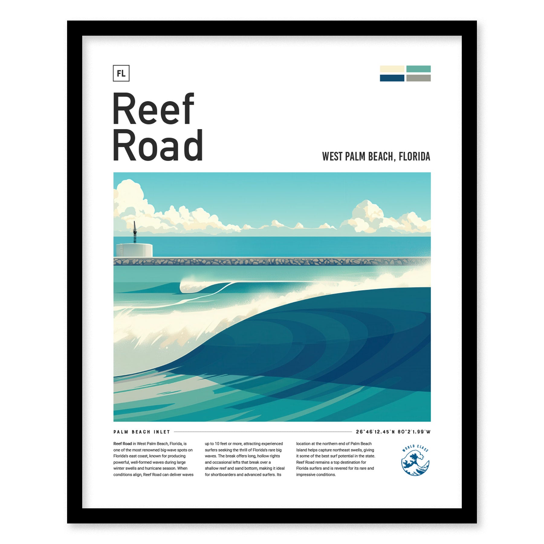 Reef Road Wave Poster | Florida Surf Spot Art | Minimalist Ocean Gift