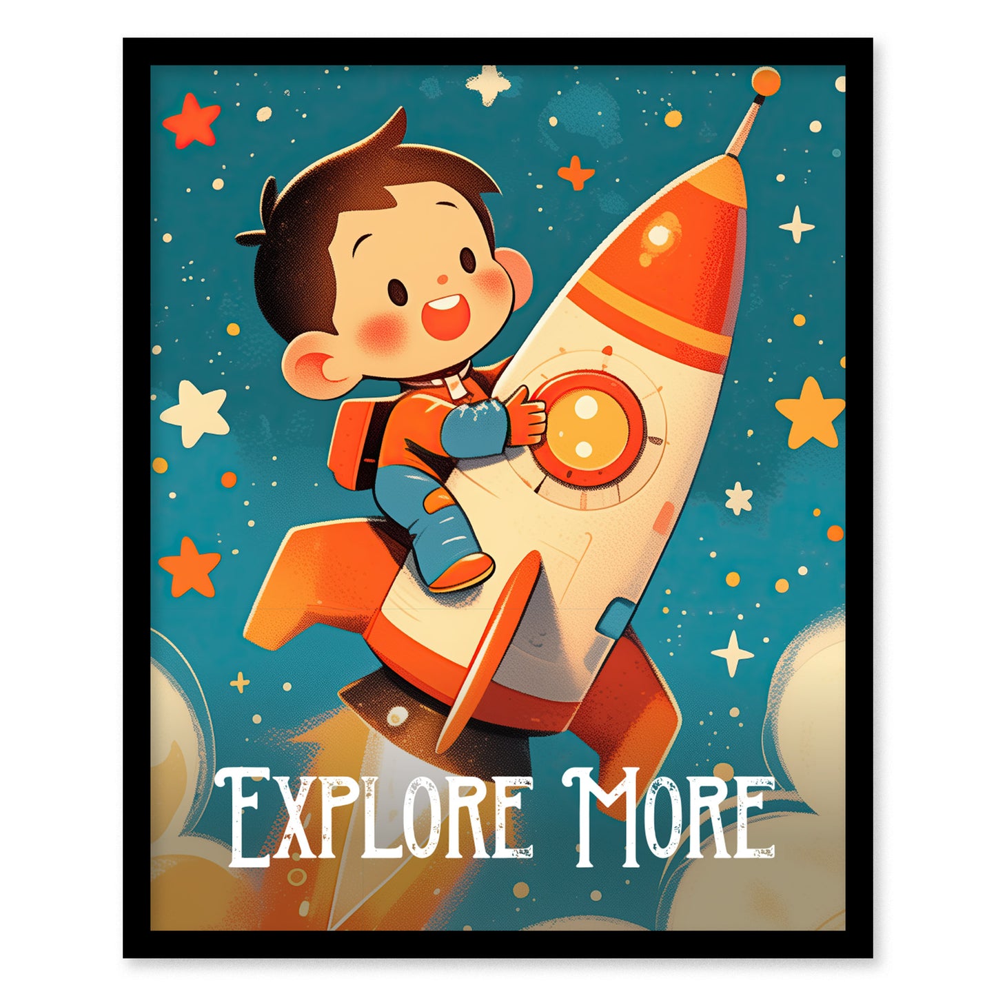 Explore More Poster | Kids Room Astronaut Space Theme Wall Art | Framed or Unframed