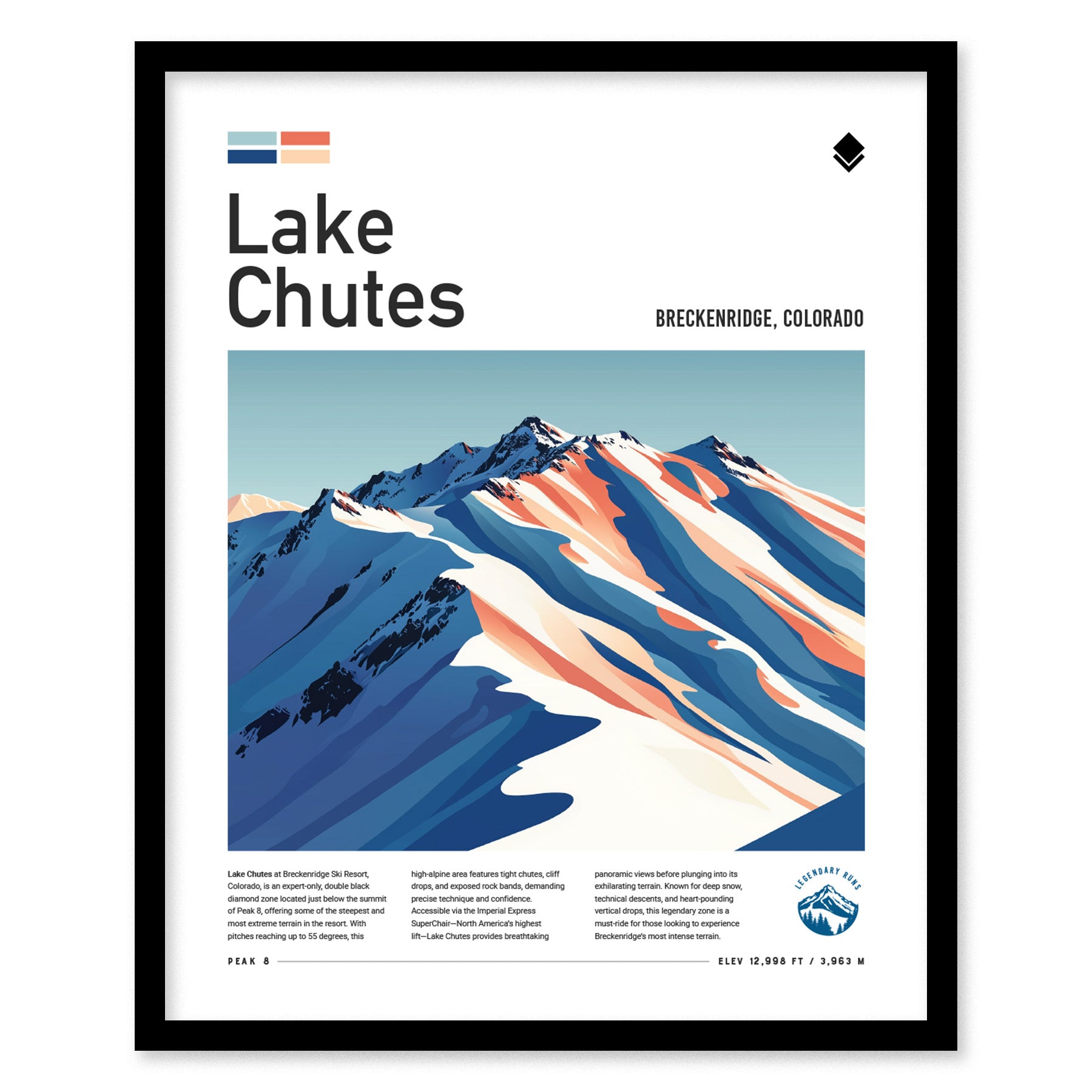 Lake Chutes Breckenridge Poster | Colorado Extreme Terrain Ski Run Wall Art