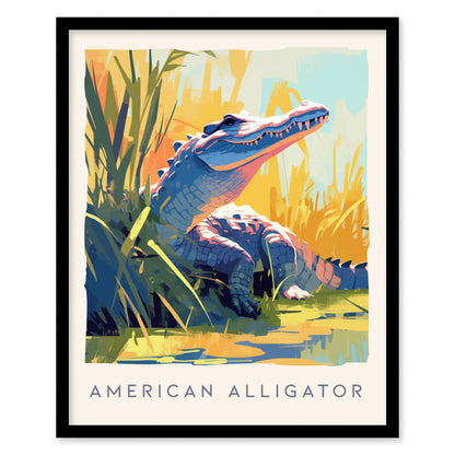 American Alligator Poster | Florida Wildlife Modern Art | Lake House Decor | Framed or Unframed