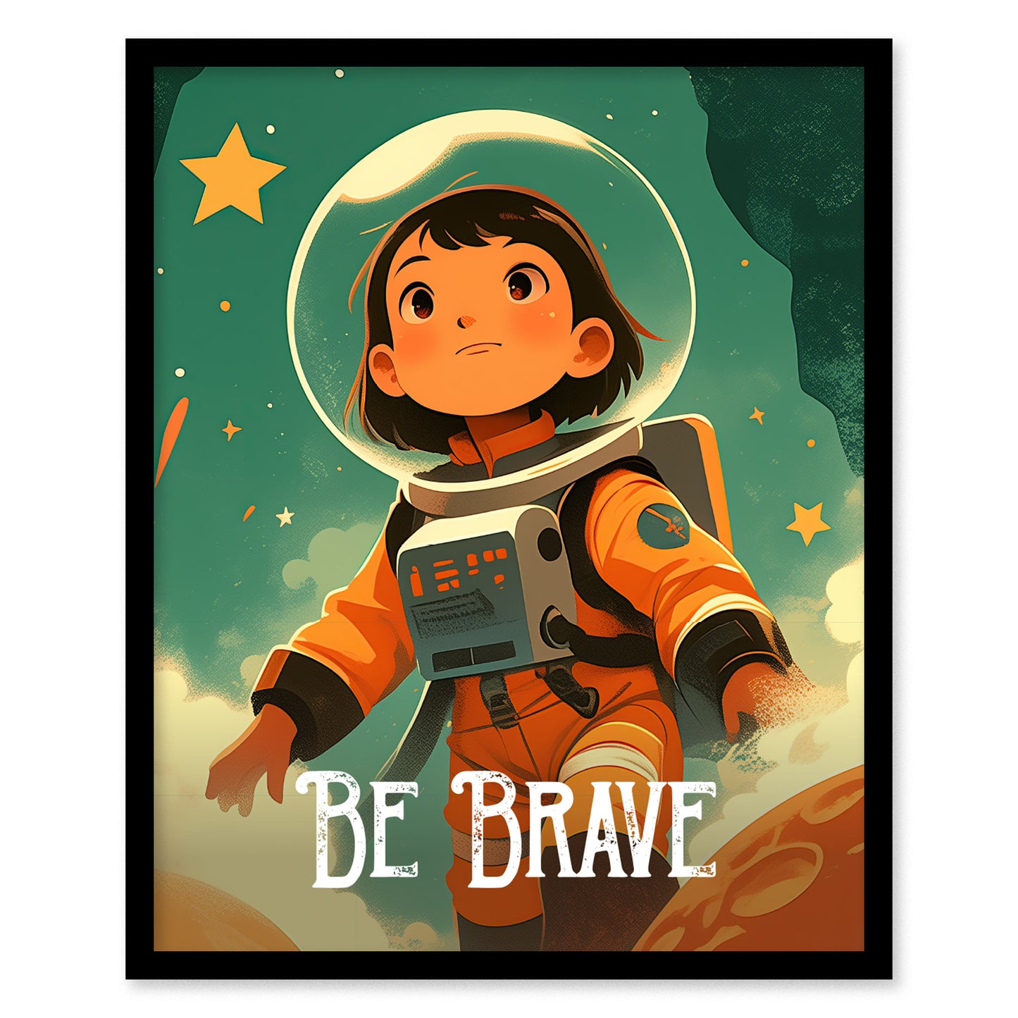 Be Brave Astronaut Poster | Kids Room Space Series Wall Art | Framed or Unframed