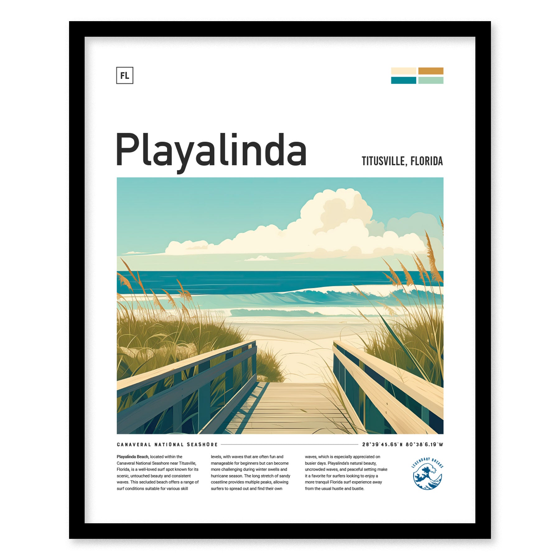 Playalinda Beach Poster | Florida Surf Spot Art | Space Coast