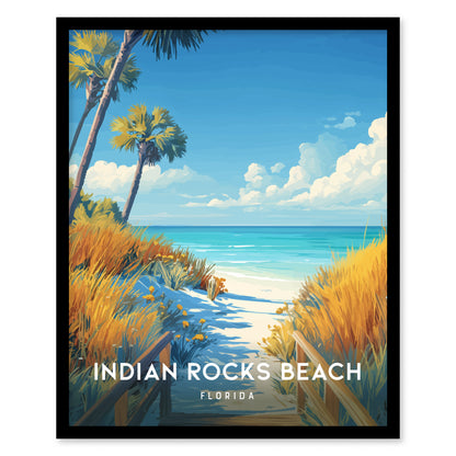 Home setting displaying framed and unframed wall art posters showing a serene boardwalk and turquoise waters of Indian