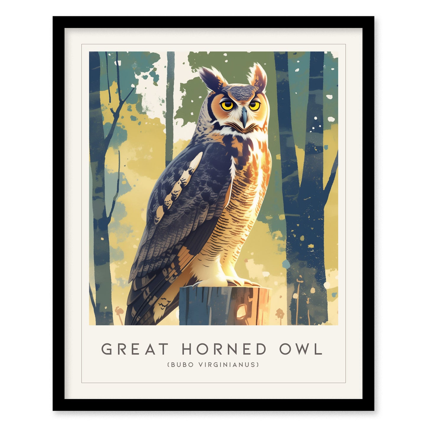 Great Horned Owl Moon Framed Poster | Hoot Owl Bird Lover Nature Modern Wall Art | Bird Of Prey Audubon Print Decor