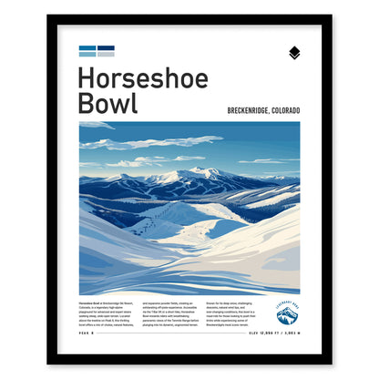 Horseshoe Bowl Ski Run Poster | Breckenridge Resort Colorado Black Diamond Expert Skiing Slope Framed Print Skier Snowboarder Breck Cabin Lodge Art Decor Gift