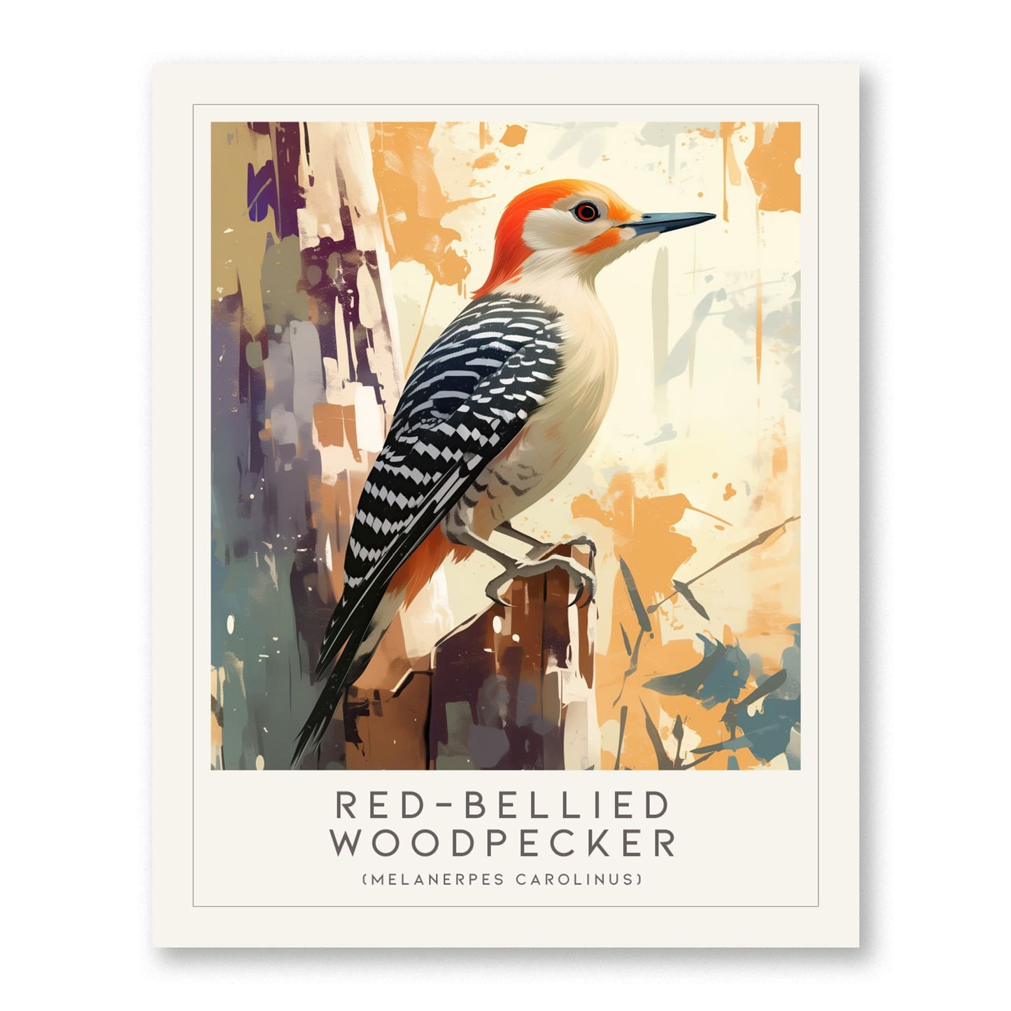 Red-bellied Woodpecker Bird Lover Modern Framed Poster | Cottagecore Audubon Wildlife Wall Art | Rustic Farmhouse Nature Decor Print