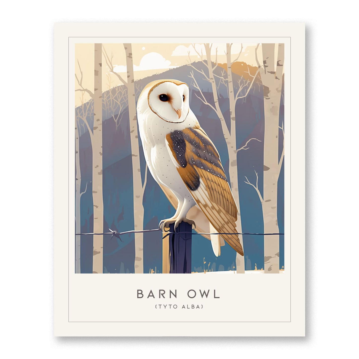 Barn Owl Bird Lover Modern Framed Wall Art | Cottagecore Audubon Wildlife Poster | Rustic Farm House Nature Decor | Cozy Cabin Winter Snow Print