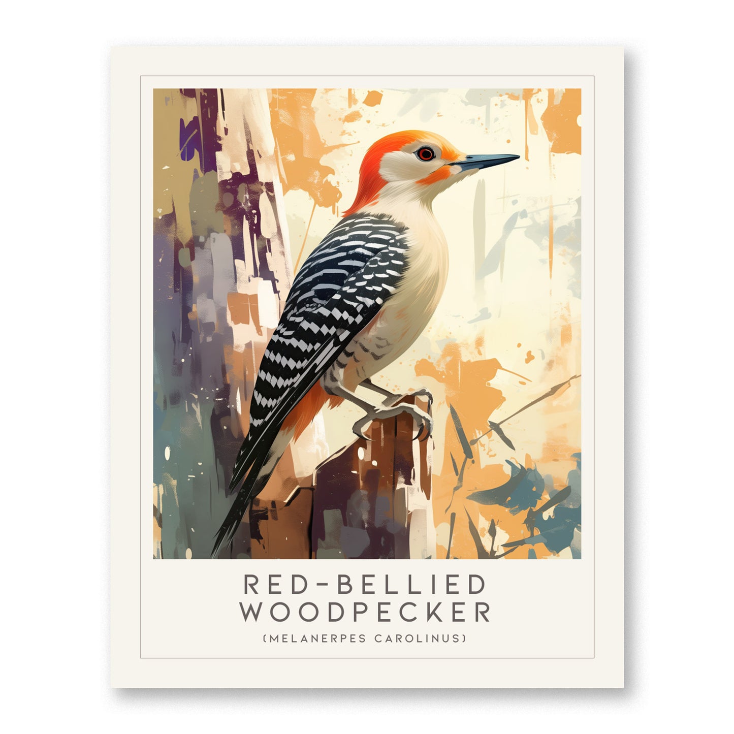 Red-Bellied Woodpecker Poster | Modern Bird Wall Art