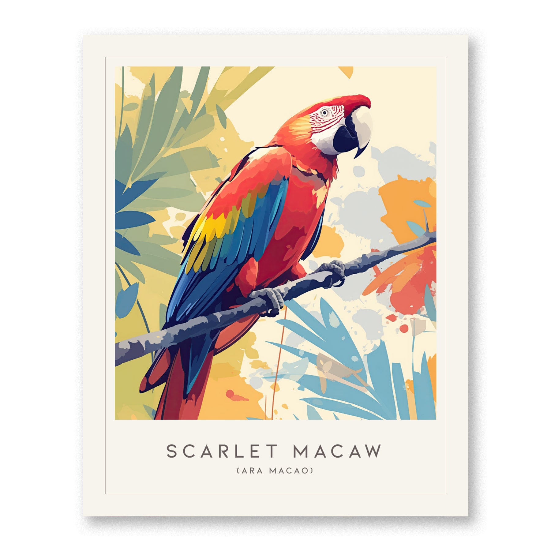 Scarlet Macaw Poster | Tropical Parrot Art Rainforest Bird Wall Decor