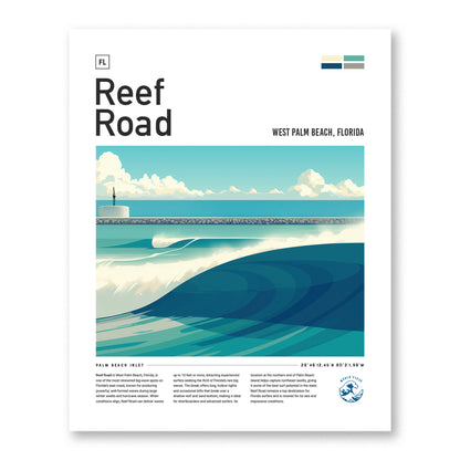 Reef Road Wave Poster | Florida Surf Spot Art | Minimalist Ocean Gift