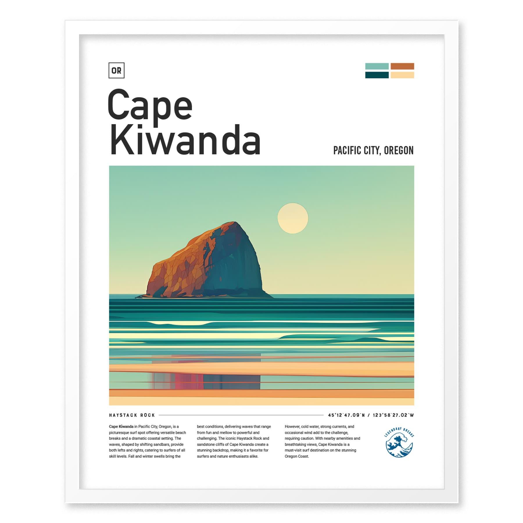 Cape Kiwanda Oregon Surf Spot Framed Poster | Pacific City OR Beach Surfing Wave Wall Art | Haystack Rock Minimal Design Surfer Travel Print - Swell Scenes