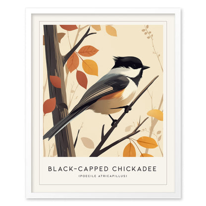 Black-capped Chickadee Songbird Modern Framed Wall Art | Cottagecore Minimal Nature Wildlife Poster | Audubon Farm House Decor | Bird Watcher Print Gift