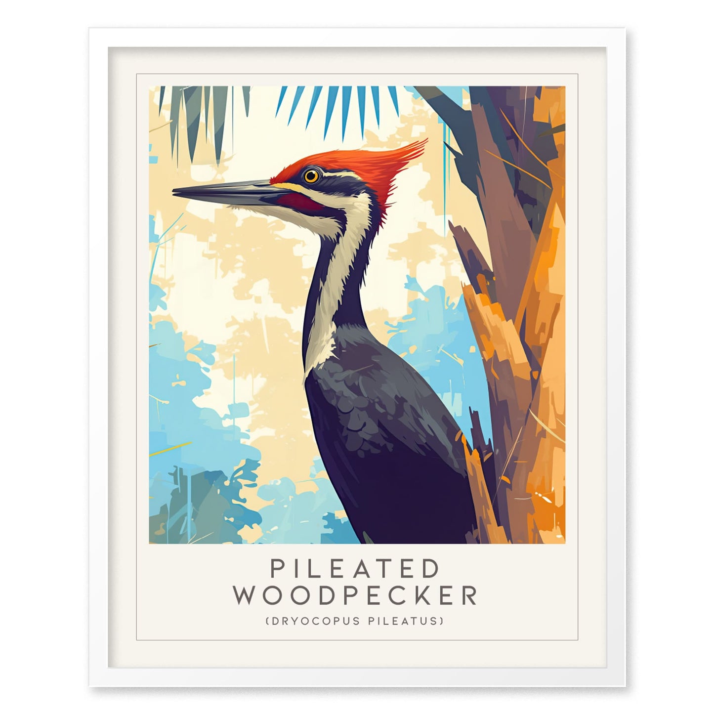 Pileated Woodpecker Bird Lover Modern Framed Wall Art | Cottagecore Audubon Wildlife Poster | Rustic Farmhouse Nature Decor | Cozy Cabin Painting Print