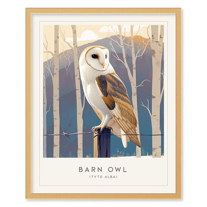 Barn Owl Bird Lover Modern Framed Wall Art | Cottagecore Audubon Wildlife Poster | Rustic Farm House Nature Decor | Cozy Cabin Winter Snow Print