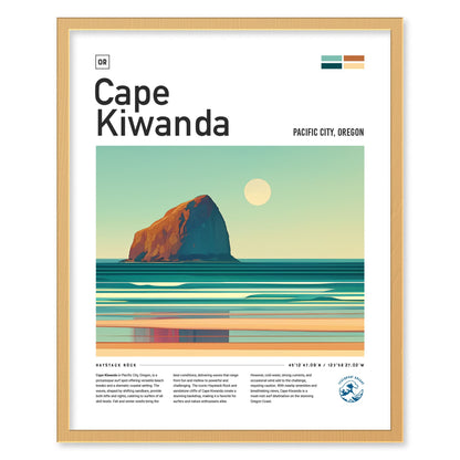 Cape Kiwanda Oregon Surf Spot Framed Poster | Pacific City OR Beach Surfing Wave Wall Art | Haystack Rock Minimal Design Surfer Travel Print