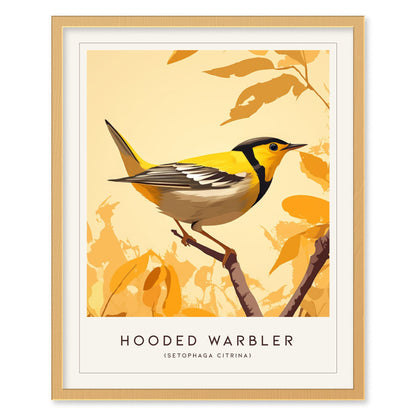 Hooded Warbler Bird Modern Framed Wall Art | Minimalist Nature Audubon Wildlife Poster | Cottagecore Farm House Style Decor Print