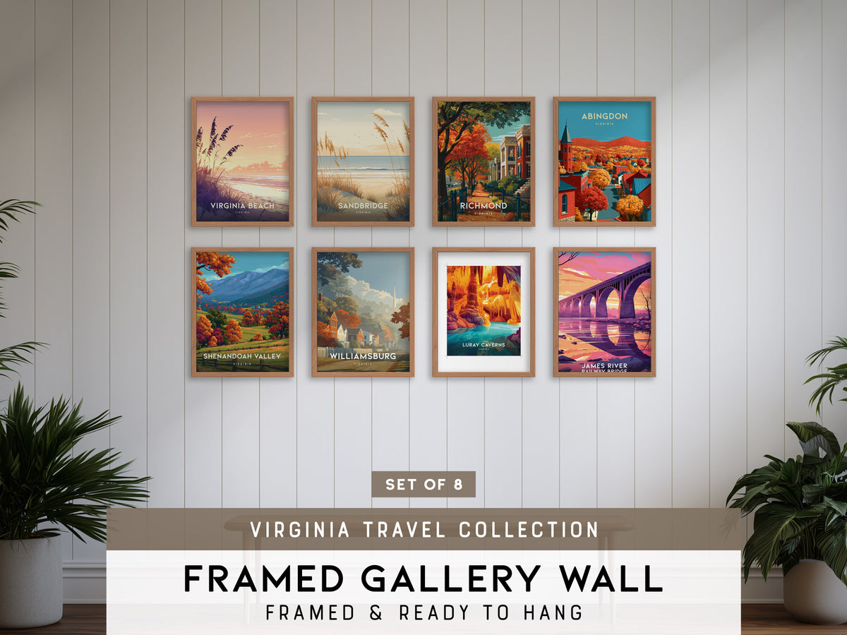 Virginia Gallery Wall | Williamsburg & Luray Caverns | Set of 8 Matching Framed Prints