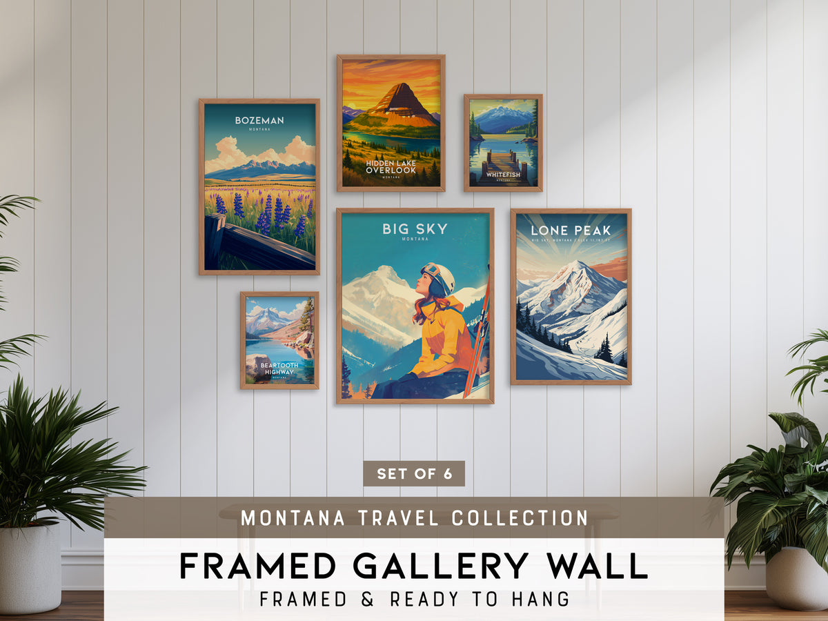 Montana Gallery Wall | Hidden Lake Overlook & Whitefish | Set of 6 Framed Prints