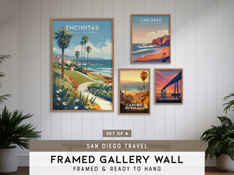 San Diego Gallery Wall | Carlsbad, Cardiff & Coronado Bridge | Set of 4 Framed Prints