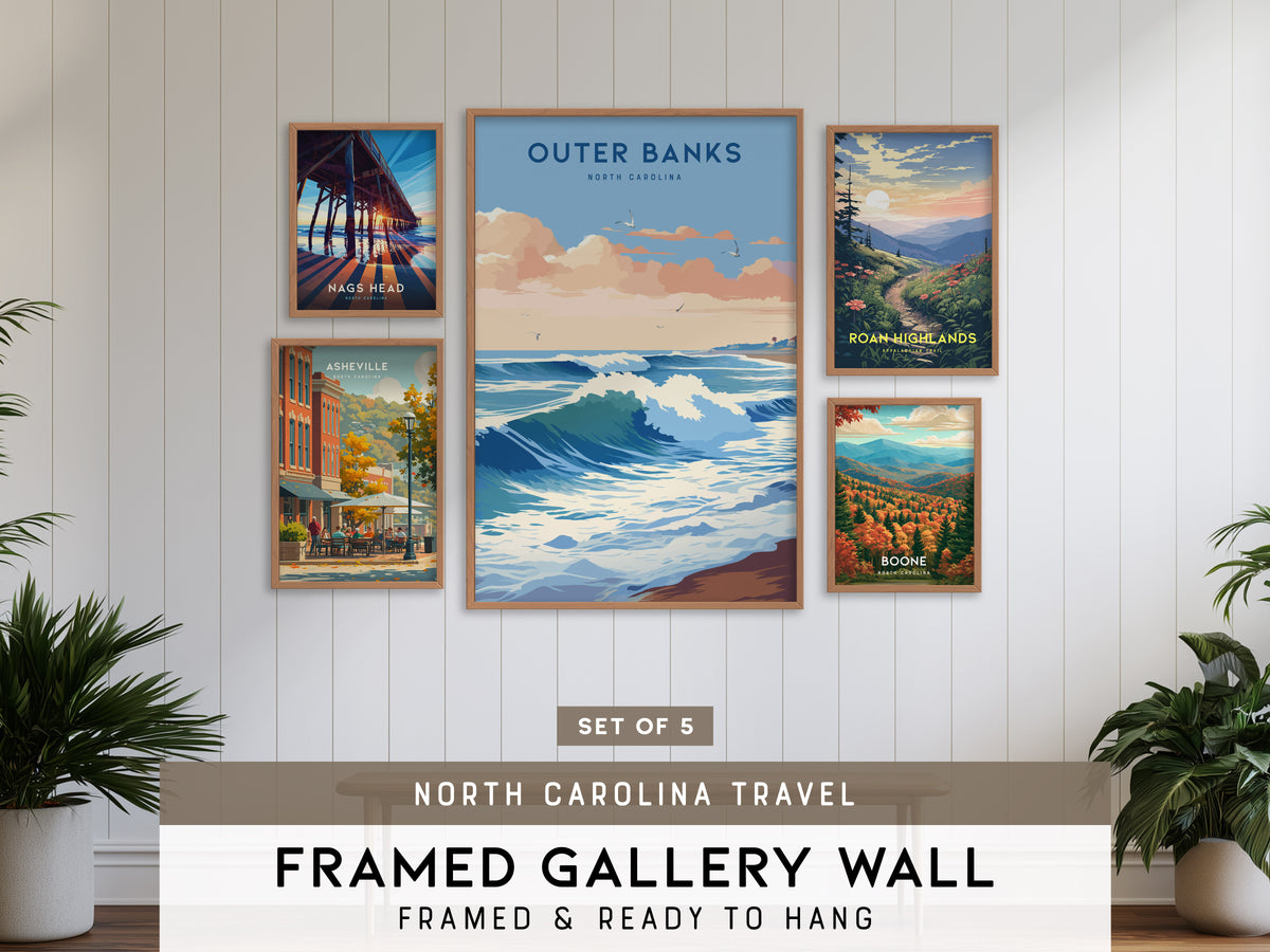 North Carolina Gallery Wall | Asheville, Nags Head & Boone | Set of 5 Framed Prints