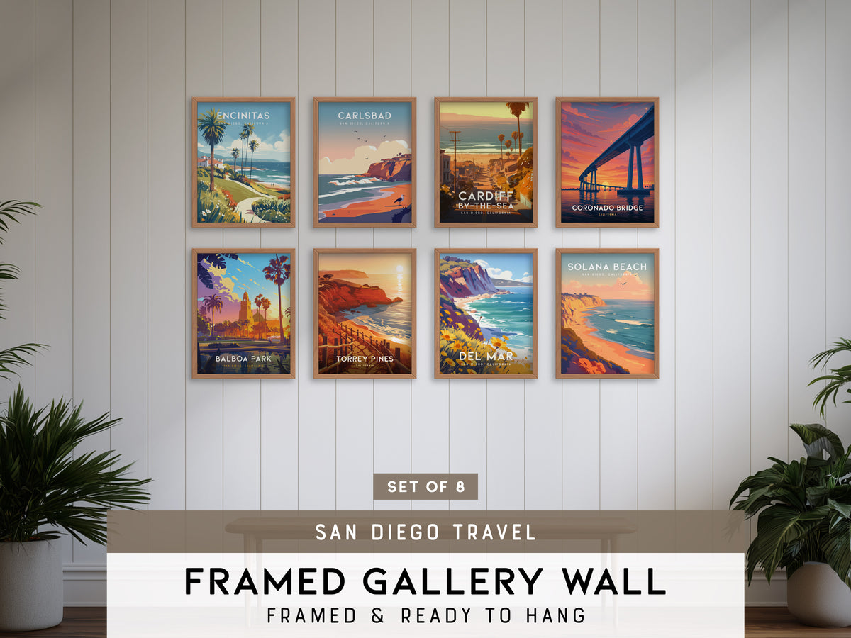 San Diego Gallery Wall | Torrey Pines, Del Mar & Solana Beach | Set of 8 Matching Framed Prints