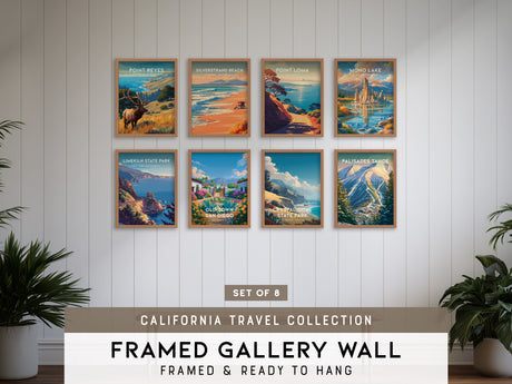 California Travel Collection | Gallery Wall Set of 8 | Framed Wall Decor | Art Print Bundle
